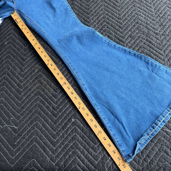 Shein Flare Jeans Womens Large 8/10 Embroidered Floral Boho Bohemian Cottagecore - Picture 12 of 12